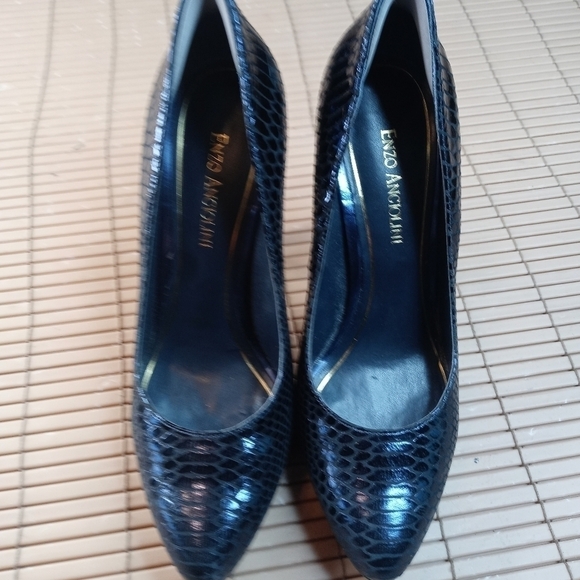ENZO ANGIOLINI STILLETOS black LEATHER SHOES Women Size 8M lizzard print. TUpem - Picture 3 of 11